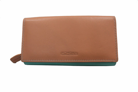 Futura RFID Leather Purse - Peach & Turquoise A666L