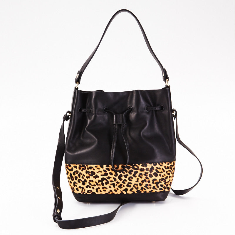 Peter Lang Kathryn Leather with Leopard Print Bucket Bag