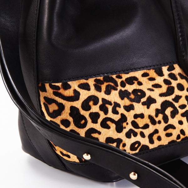 Peter Lang Kathryn Leather with Leopard Print Bucket Bag